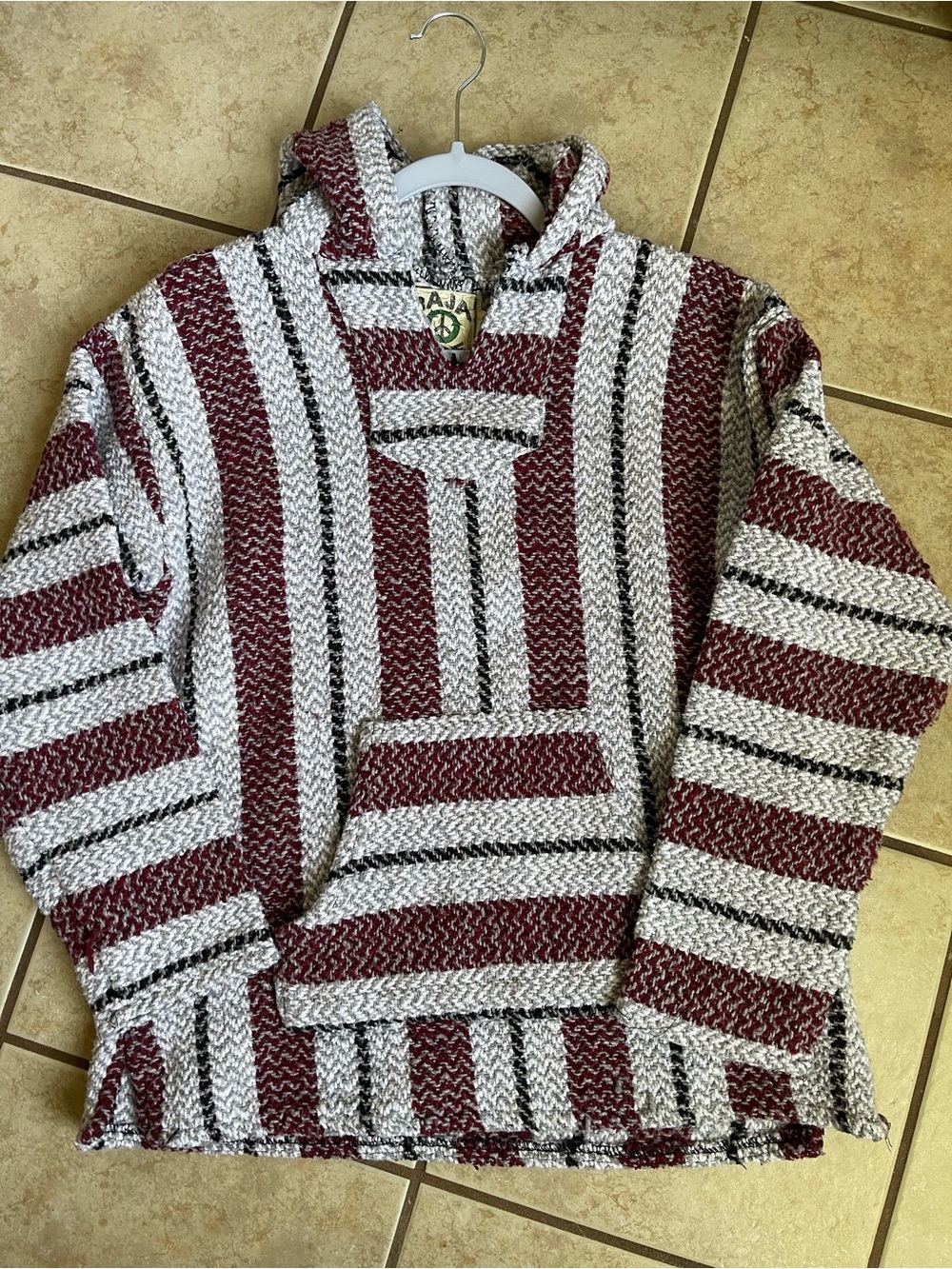 Striped Baja Hoodie Sweater - Maroon & Cream